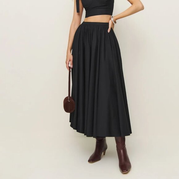 Reformation X Kacey Musgraves Magnolia Midi Skirt Black Cotton Blend Size 8 - Picture 1 of 9